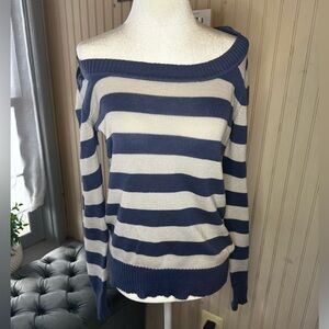 Levi’s Y2K Blue Cream Striped Knit Sweater Womens Small Off Shoulder Cotton